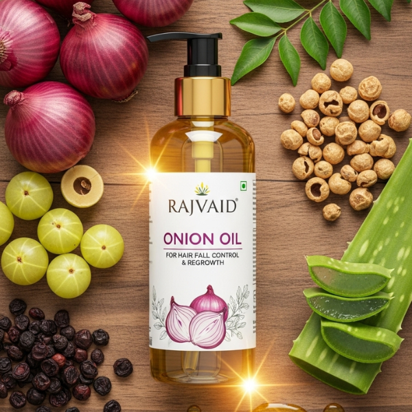 Rajvaid Onion Oil for hair fall control & Regrowth - Image 2